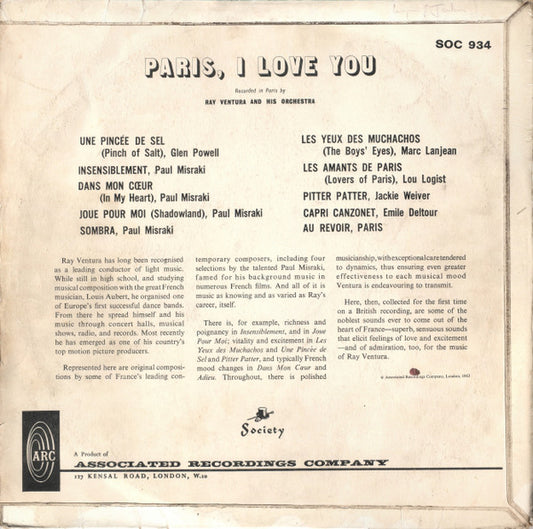 Ray Ventura Et Son Orchestre - Paris I Love You (LP)