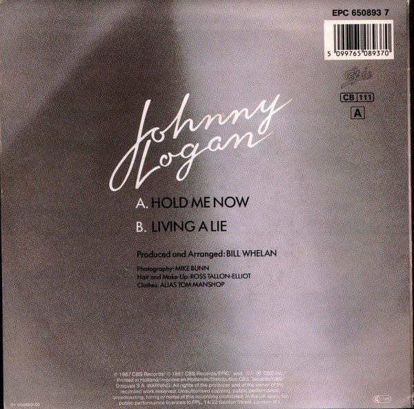 Johnny Logan - Hold Me Now Vinyl Singles Vinyl Very Good (VG) <br> Hoes Good Plus (G+)