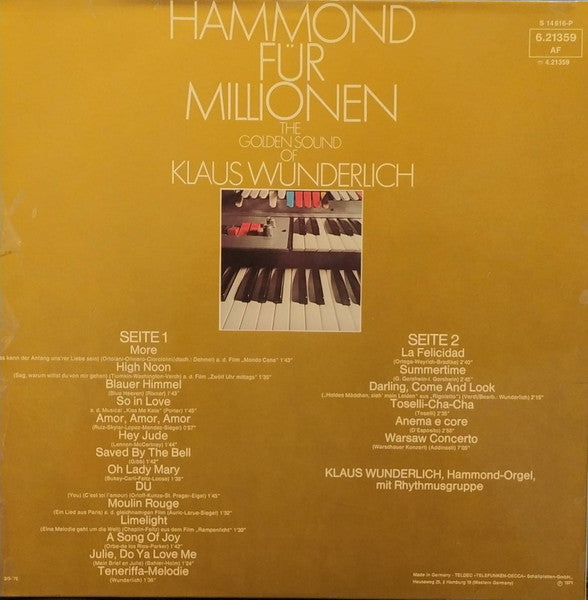 Klaus Wunderlich - Hammond Für Millionen - The Golden Sound Of Klaus Wunderlich (LP) 50724 Vinyl LP Goede Staat