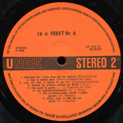 Various - 16 x Feest 6 (LP) 43579 Vinyl LP VINYLSINGELS.NL