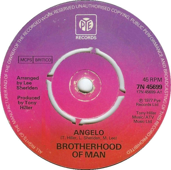 Brotherhood Of Man - Angelo Vinyl Singles Vinyl (VG) <br> Hoes Generic