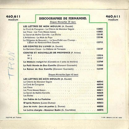 Fernandel - Lettres De Mon Moulin - Les Trois Messes Basses Vinyl Singles Media VG / Sleeve G "VINYLSINGLES.NL"