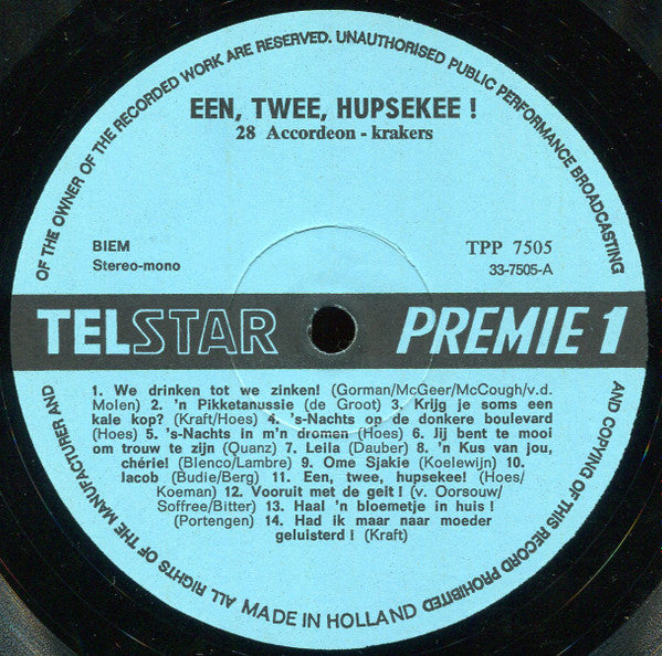 Various - Een, Twee, Hupsekee! - 28 Accordeonkrakers (LP) Vinyl LP Vinyl Zeer Goed / Hoesje Goed "VINYLSINGLES.NL"