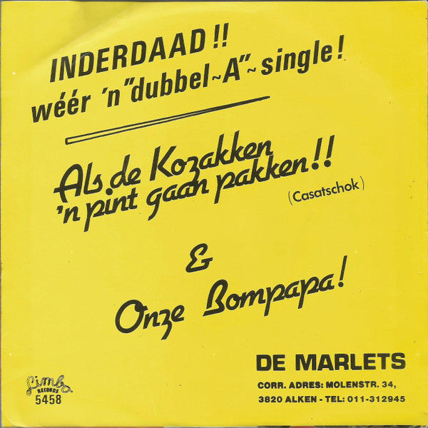 Marlets - Als De Kozakken 'n Pint Gaan Pakken!!! Vinyl Singles Vinyl Very Good (VG) <br> Hoes Good Plus (G+)