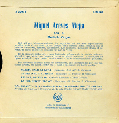 Miguel Aceves Mejia Con Mariachi Vargas de Tecalitlán - Cuando Sale La Luna Vinyl Singles EP Vinyl Very Good (VG) <br> Hoes Good Plus (G+)