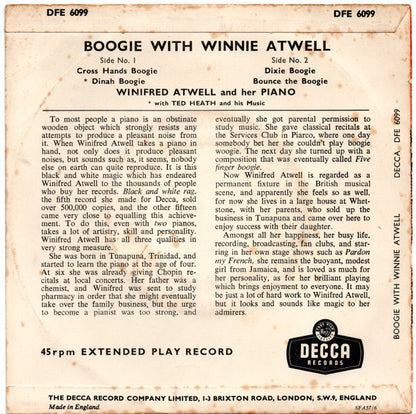 Winifred Atwell - Boogie With Winnie Atwell Vinyl Singles EP Vinyl (VG) <br> Hoes (G+)