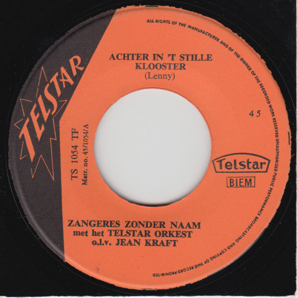 Zangeres Zonder Naam - Achter In 't Stille Klooster 38936 Vinyl Singles Goede Staat