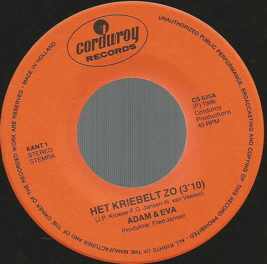 Adam En Eva - Het Kriebelt Zo 40272 Vinyl Singles Vinyl Zeer Goed / Hoesje Goed "VINYLSINGLES.NL"