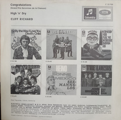 Cliff Richard - Congratulations Vinyl Singles Vinyl Very Good (VG) <br> Hoes Good Plus (G+)