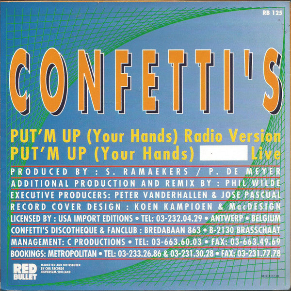 Confetti's - Put'm Up (Your Hands) Vinyl Singles Vinyl Very Good (VG) <br> Hoes Good Plus (G+)