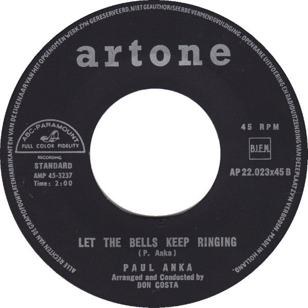 Paul Anka - Crazy Love Vinyl Singles Vinyl Very Good (VG) <br> Hoes Generic