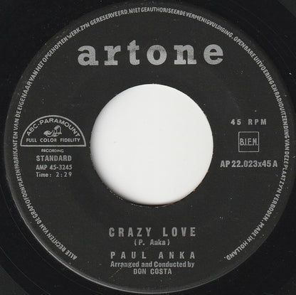 Paul Anka - Crazy Love Vinyl Singles Vinyl Very Good (VG) <br> Hoes Generic