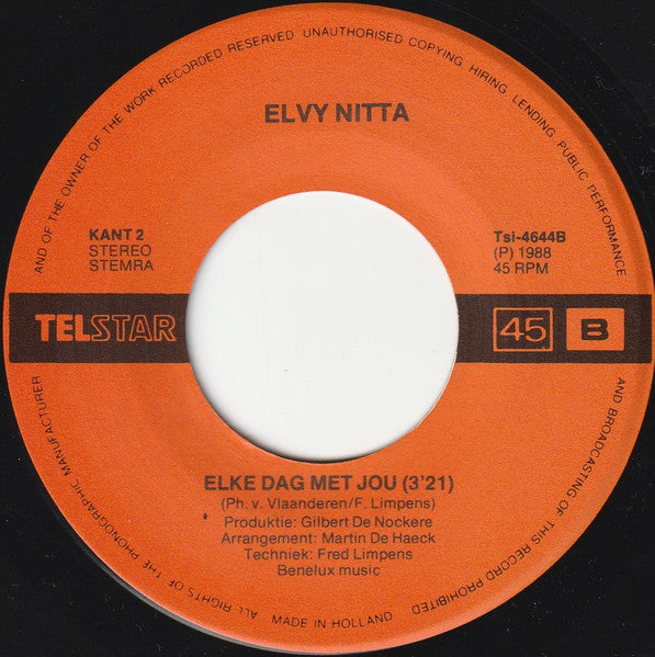 Elvy Nitta - Ik Ben Verloren Vinyl Singles Vinyl Very Good (VG) <br> Hoes Generic