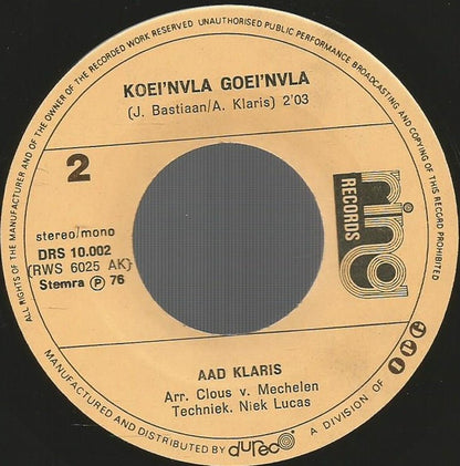 Aad Klaris - Ik Zaai Hier (In Zaïre) 34495 Vinyl Singles Goede Staat