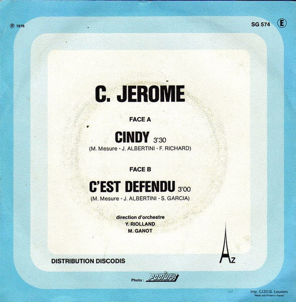 C. Jérôme - Cindy Vinyl Singles Vinyl Zeer Goed / Hoesje Goed "VINYLSINGLES.NL"