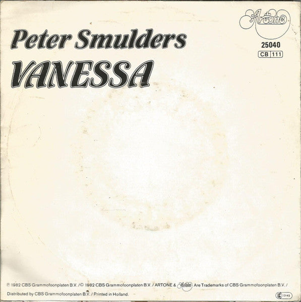 Peter Smulders - Vanessa Vinyl Singles Vinyl Very Good (VG) <br> Hoes Good Plus (G+)