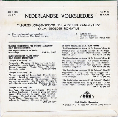 Westend Zangertjes - Nederlandse Volksliedjes Vinyl Singles Vinyl Very Good (VG) <br> Hoes Good Plus (G+)