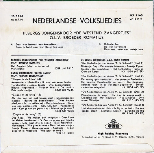 Westend Zangertjes - Nederlandse Volksliedjes Vinyl Singles Vinyl Zeer Goed / Hoesje Goed "VINYLSINGLES.NL"