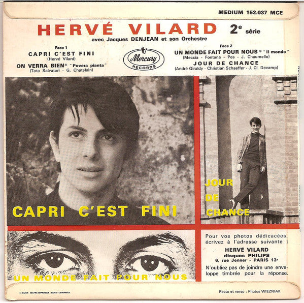 Hervé Vilard - Capri C'est Fini Vinyl Singles EP Vinyl Very Good (VG) <br> Hoes Good Plus (G+)