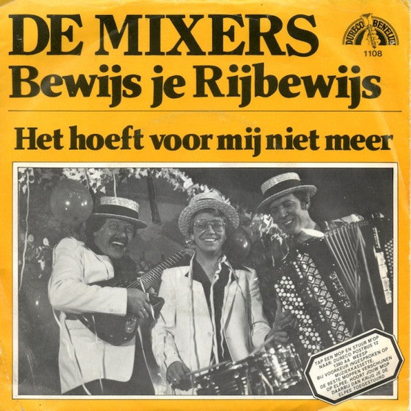 Mixers - Bewijs Je Rijbewijs Vinyl Singles Vinyl Very Good (VG) <br> Hoes Good Plus (G+)