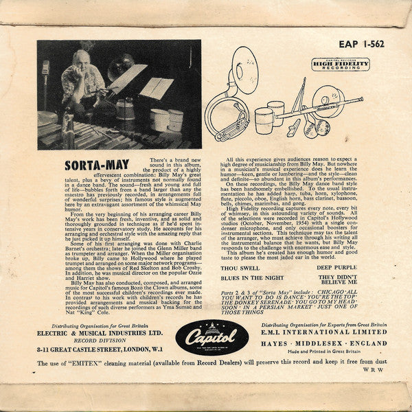 Billy May And His Orchestra - Sorta-May Part 1 Vinyl Singles EP Vinyl Very Good (VG) <br> Hoes Good Plus (G+)