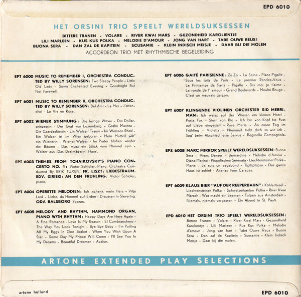 Orsini Trio - Accordeon-parade No. * Vinyl Singles EP Vinyl Very Good (VG) <br> Hoes Good Plus (G+)