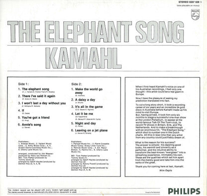 Kamahl - The Elephant Song (LP) Vinyl LP Vinyl Very Good (VG) <br> Hoes Good Plus (G+)