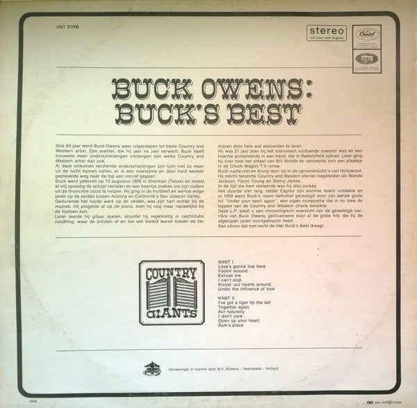 Buck Owens - Buck Best (LP) Vinyl LP Vinyl Very Good (VG) <br> Hoes Good Plus (G+)