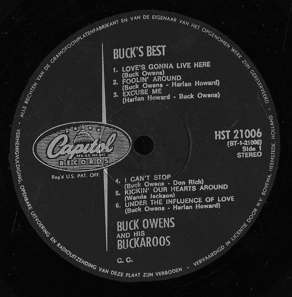 Buck Owens - Buck Best (LP) Vinyl LP Vinyl Very Good (VG) <br> Hoes Good Plus (G+)