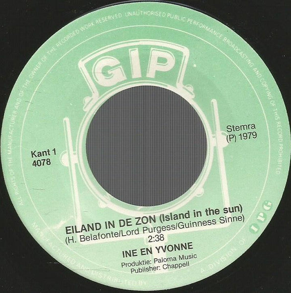 Ine & Yvonne - Eiland In De Zon Vinyl Singles Vinyl Goed / Hoes Generic