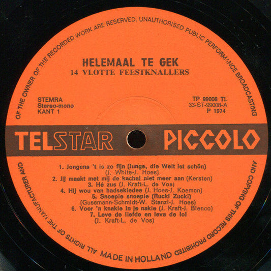 Various - Helemaal Te Gek! (LP) Vinyl LP Vinyl Zeer Goed / Hoesje Goed "VINYLSINGLES.NL"