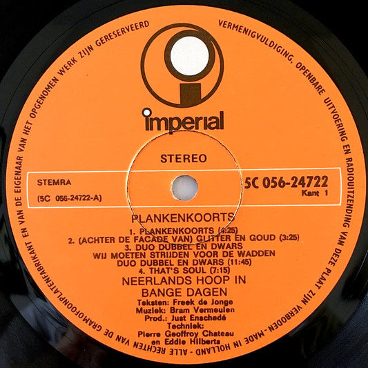 Neerlands Hoop In Bange Dagen - Plankenkoorts (LP) Vinyl LP Vinyl Zeer Goed / Hoesje Goed "VINYLSINGLES.NL"