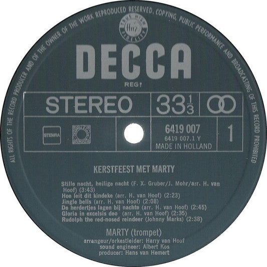 Marty - Kerstfeest met Marty (LP) Vinyl LP Vinyl Zeer Goed / Hoesje Goed "VINYLSINGLES.NL"