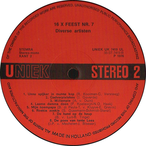 Various  - 16 X Feest 7 (LP) 51106 Vinyl LP VINYLSINGELS.NL