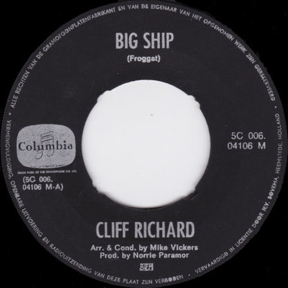 Cliff Richard - Big Ship Vinyl Singles Vinyl Very Good (VG) <br> Hoes Generic