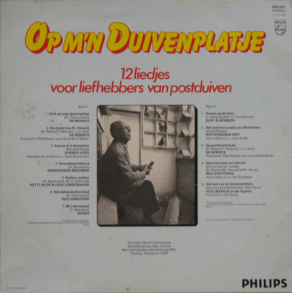 Various - Op M'n Duivenplatje - 12 Liedjes Voor Liefhebbers Van Postduiven (LP) Vinyl LP Vinyl Goed / Hoes Sticker