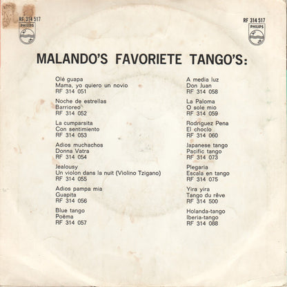Malando And His Tango Orchestra - Onder Moeders Parapluie Vinyl Singles Vinyl Very Good (VG) <br> Hoes Good Plus (G+)