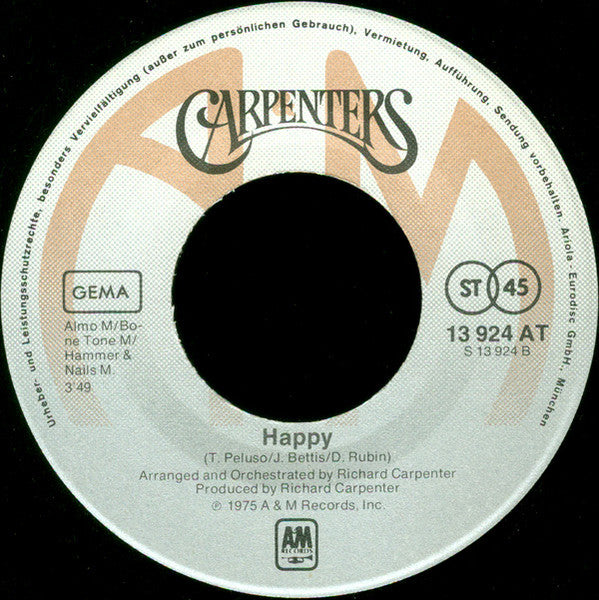 Carpenters - Only Yesterday Vinyl Singles Vinyl Very Good (VG) <br> Hoes Generic