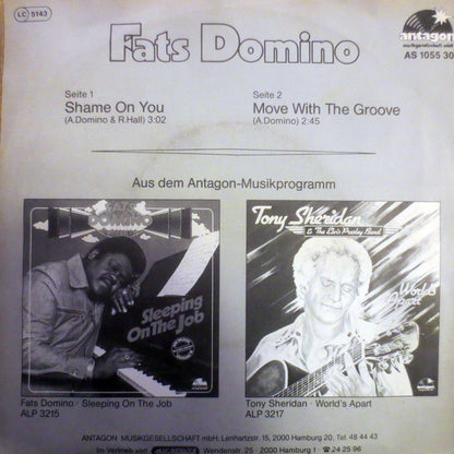 Fats Domino - Shame On You Vinyl Singles Vinyl Very Good (VG) <br> Hoes Good Plus (G+)