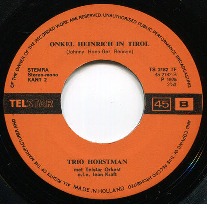Trio Horstmann - Edelweiss Walzer Vinyl Singles Vinyl Very Good (VG) <br> Hoes Generic
