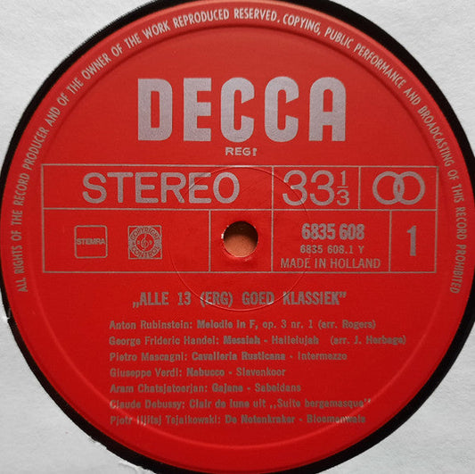 Various - Alle 13 (Erg) Goed Klassiek (LP) Vinyl LP Vinyl Zeer Goed / Hoesje Goed "VINYLSINGLES.NL"