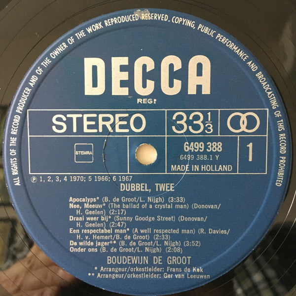 Boudewijn de Groot - Dubbel, Twee (LP) Vinyl LP Dubbel Vinyl Very Good (VG) <br> Hoes Good Plus (G+)