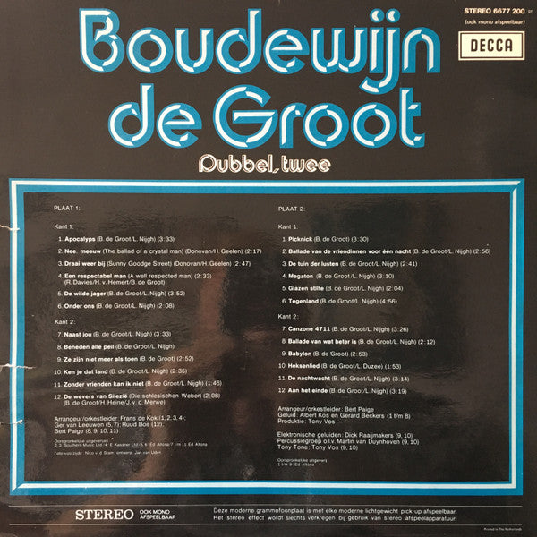 Boudewijn de Groot - Dubbel, Twee (LP) Vinyl LP Dubbel Vinyl Very Good (VG) <br> Hoes Good Plus (G+)