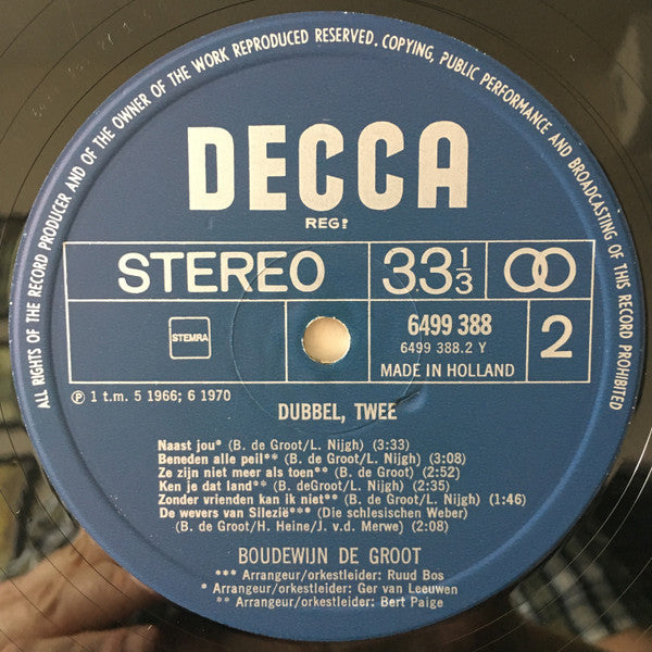 Boudewijn de Groot - Dubbel, Twee (LP) Vinyl LP Dubbel Vinyl Very Good (VG) <br> Hoes Good Plus (G+)