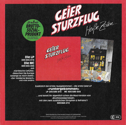 Geier Sturzflug - Besuchen Sie Europa (Solange Es Noch Steht) Vinyl Singles Vinyl Very Good (VG) <br> Hoes Good Plus (G+)