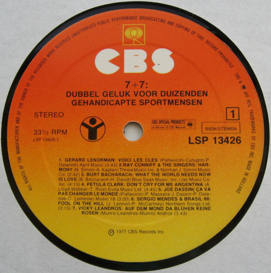 Various - 7+7: Dubbel Geluk Voor Duizenden Gehandicapte Sportmensen (LP) Vinyl LP Vinyl Zeer Goed / Hoesje Goed "VINYLSINGLES.NL"