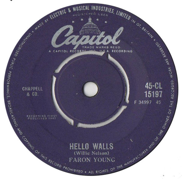 Faron Young - Hello Walls Vinyl Singles Vinyl Very Good (VG) <br> Hoes Generic