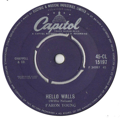 Faron Young - Hello Walls Vinyl Singles Vinyl Very Good (VG) <br> Hoes Generic