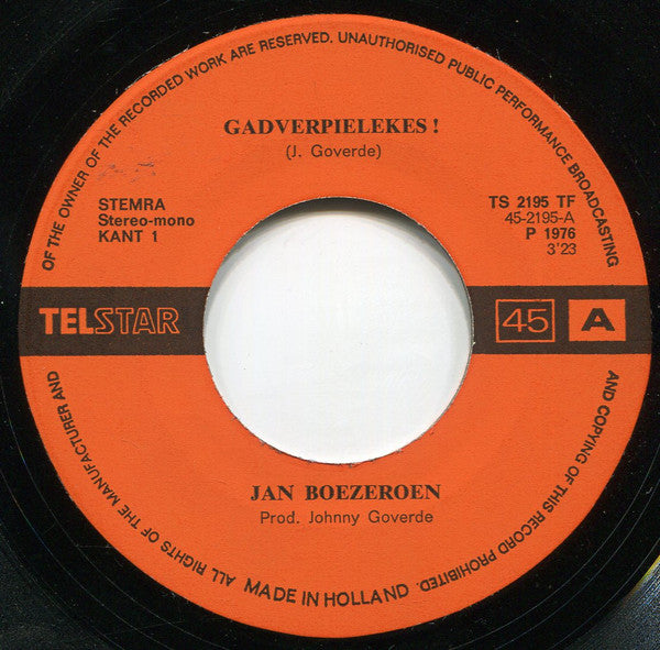 Jan Boezeroen - Gadverpielekes! Vinyl Singles Vinyl Very Good (VG) <br> Hoes Good Plus (G+)