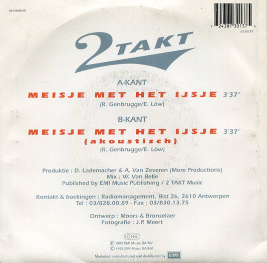 2 Takt - Meisje Met Het IJsje 43210 Vinyl Singles Media VG+ / Sleeve G+